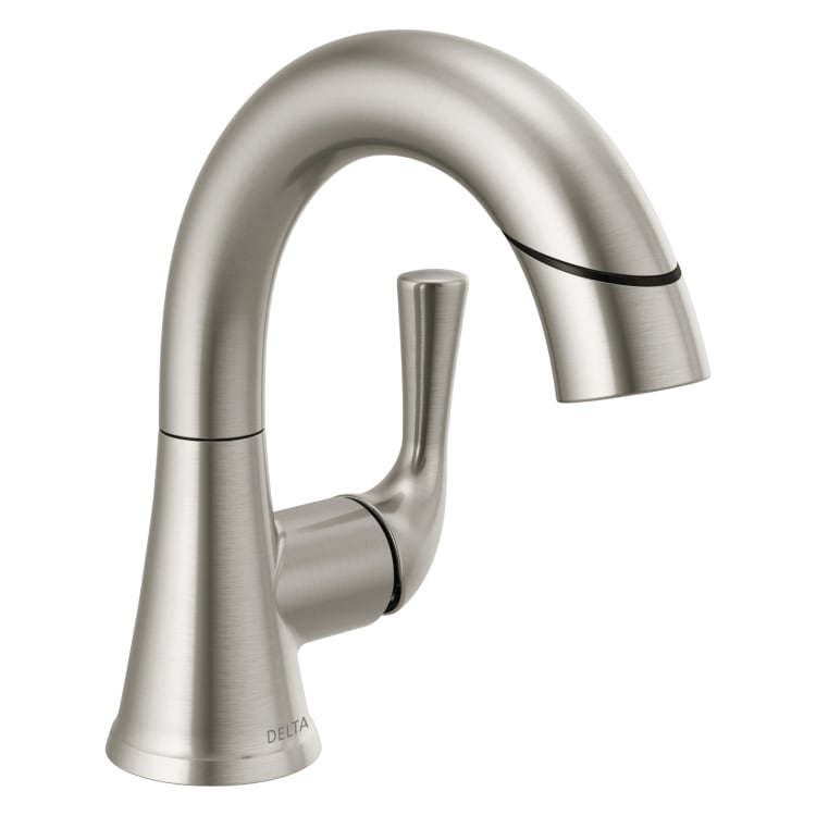 DELTA® 533LF-SSPDMPU Kayra™ Pull-Down Bathroom Faucet, 1.2 gpm at 60 psi Flow Rate, 4-7/8 in H Spout, 1 Handle, Metal Push Pop-Up Drain, 1 Faucet Hole, Stainless Steel