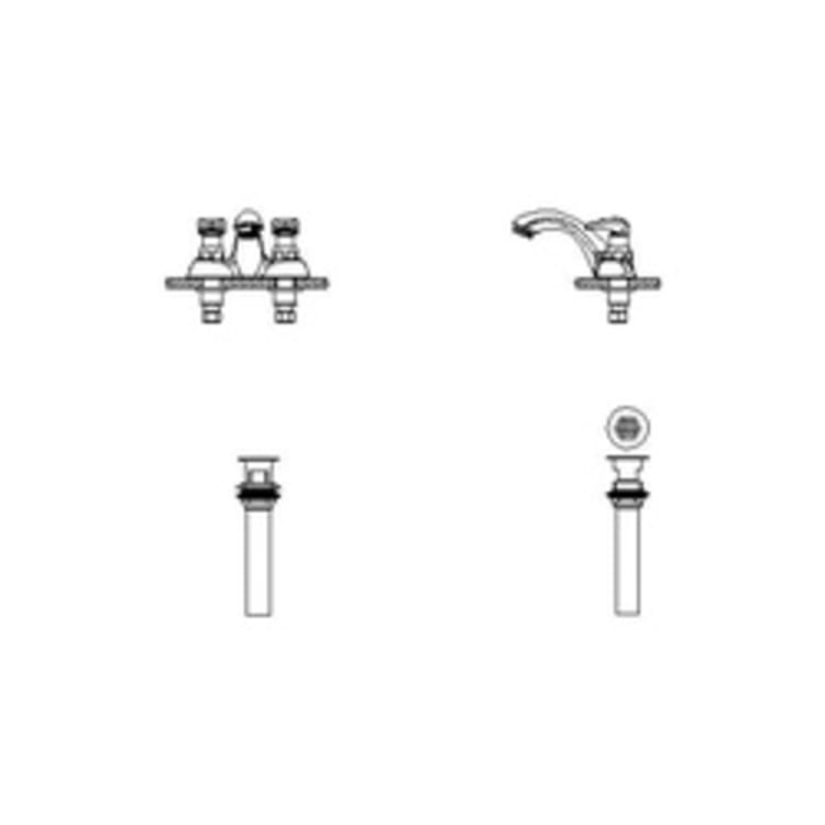 DELTA® 86T1053 TECK® Mixing Metering Handwash Faucet Without Pop-Up Hole, 0.5 gpm, 2.36 in H Spout, 4 in Center, 2 Handles, Open Grid Strainer Drain, Chrome Plated, Commercial