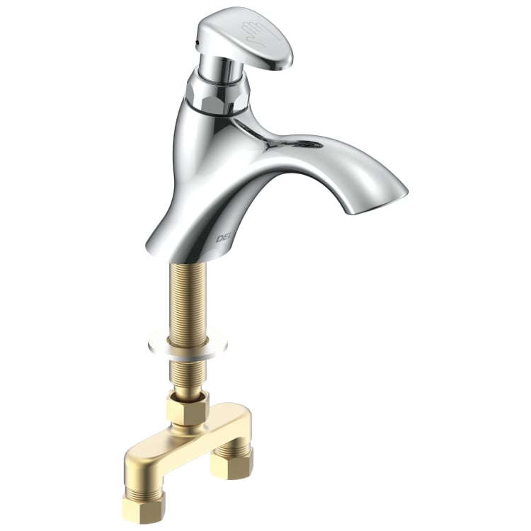 DELTA® 87T111 Metering Mixing Handwash Faucet, TECK®, Commercial, 0.5 gpm Flow Rate, 2.7 in H Spout, 1 Handles, 1 Faucet Holes, Polished Chrome