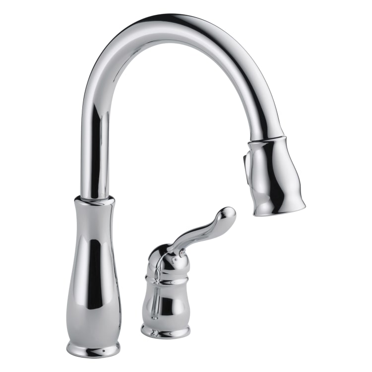 DELTA® 978-WE-DST Leland® Pull-Down Kitchen Faucet, 1.5 gpm Flow Rate, Polished Chrome, 1 Handles, 3 Faucet Holes, Function: Traditional, Domestic