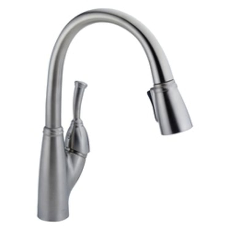 DELTA® 989-AR-DST Allora® Kitchen Faucet, 1.8 gpm Flow Rate, Arctic™ Stainless Steel, 1 Handles, 1 Faucet Holes, Function: Traditional, Domestic, Commercial