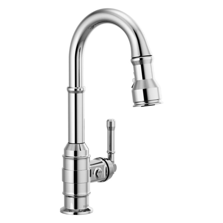 DELTA® 9990-DST Broderick™ Pulldown Bar/Prep Faucet, 1.8 gpm Flow Rate, Polished Chrome, 1 Handles, 1 Faucet Holes, Function: Traditional, Domestic, Commercial/Residential