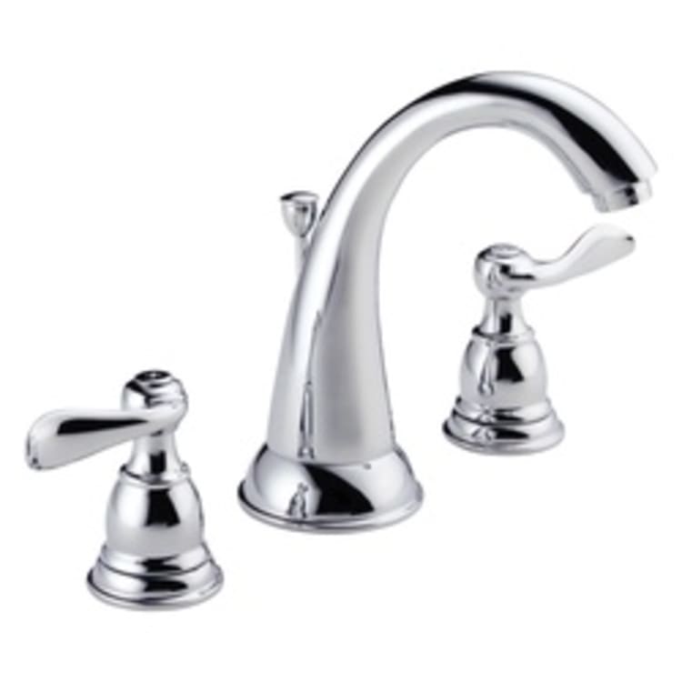 DELTA® B3596LF Windemere® Widespread Lavatory Faucet, Commercial, 1.2 gpm Flow Rate, 4-15/16 in H Spout, 6 to 16 in Center, Polished Chrome, 2 Handles, Pop-Up Drain, Import
