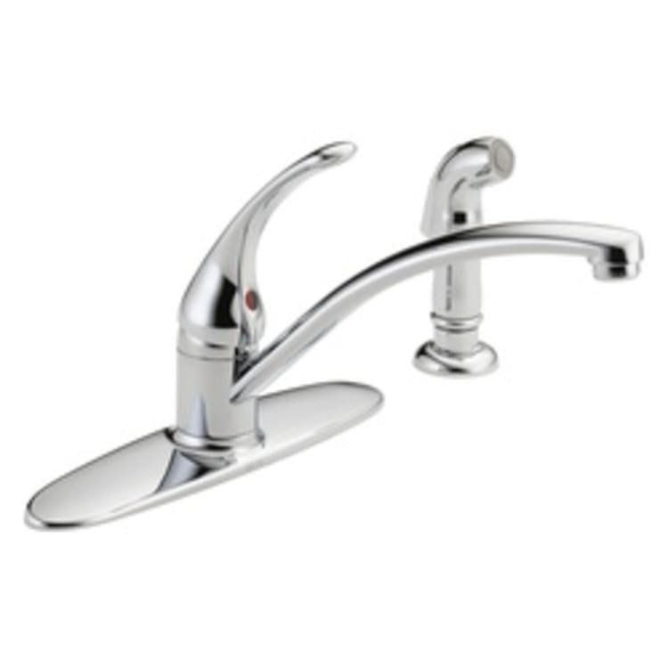 DELTA® B4410LF Foundations® Kitchen Faucet With Spray, 1.8 gpm, 8 in Center, 1 Handle, Chrome Plated, Import