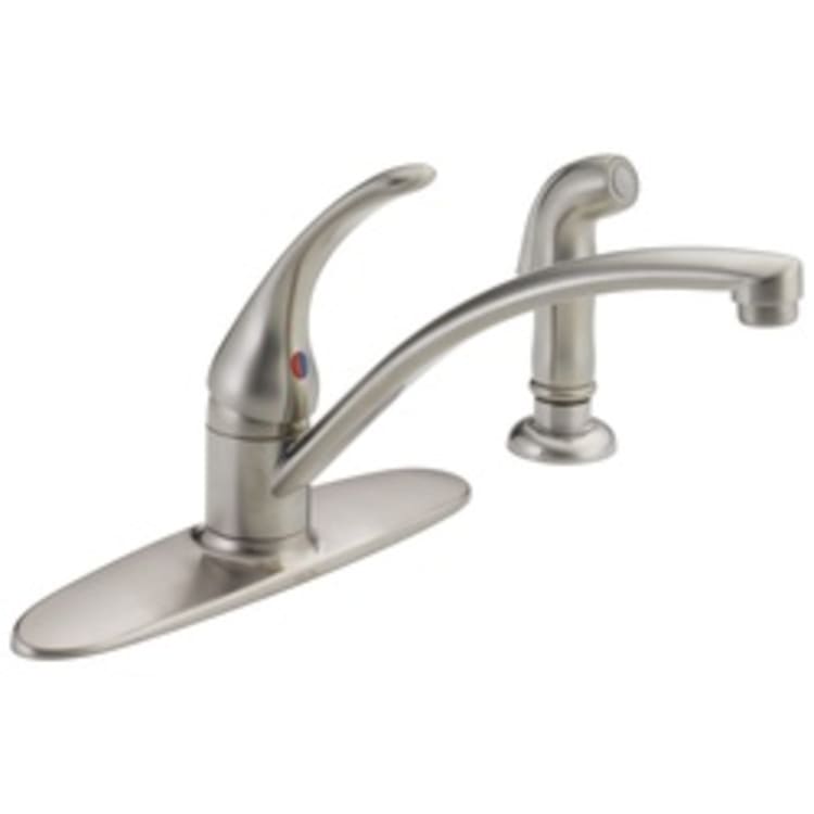 DELTA® B4410LF-SS Foundations® Kitchen Faucet With Spray, 1.8 gpm, 8 in Center, 1 Handle, Brilliance® Stainless Steel, Import