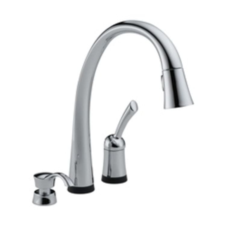 DELTA® 980T-SD-DST Pilar® Pull-Down Kitchen Faucet, 1.8 gpm Flow Rate, Polished Chrome, 1 Handles, 3 Faucet Holes, Function: Traditional, Domestic, Commercial