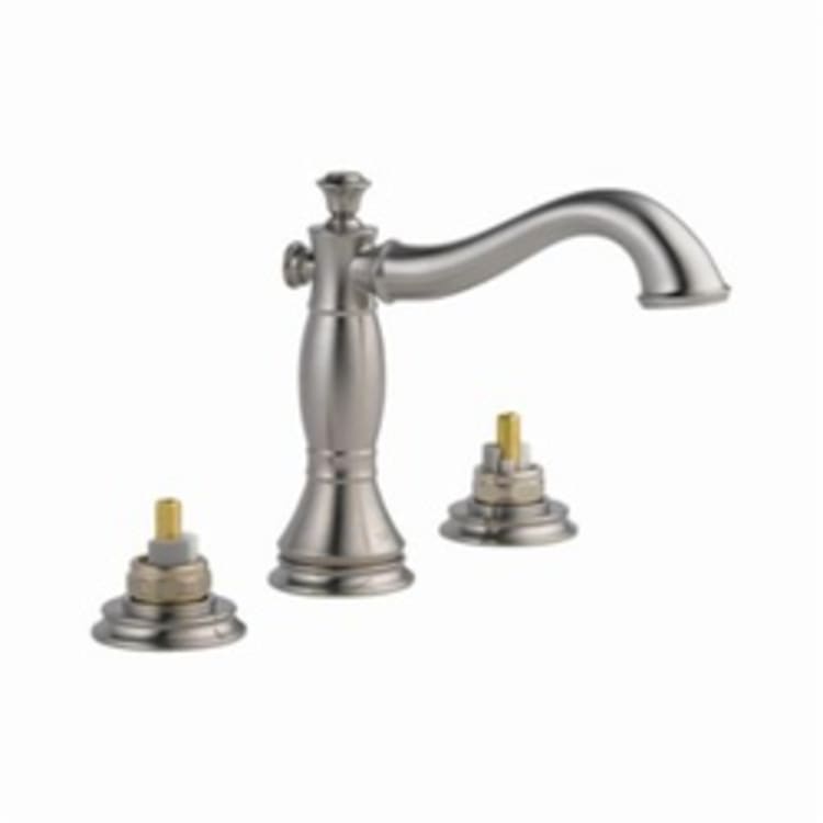 DELTA® 3597LF-SSMPU-LHP Cassidy™ Widespread Lavatory Faucet Without Handle, 1.2 gpm, 4-5/16 in H Spout, 6 to 16 in Center, Stainless Steel, Pop-Up Drain, Commercial