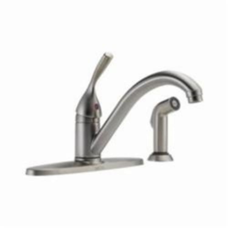 DELTA® 400-SS-DST Classic Kitchen Faucet, 1.8 gpm, 8 in Center, 1 Handle, Stainless Steel, Domestic