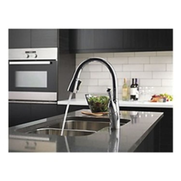 DELTA® 989-DST Allora® Kitchen Faucet, 1.8 gpm Flow Rate, Polished Chrome, 1 Handles, 1 Faucet Holes, Function: Traditional, Domestic, Commercial