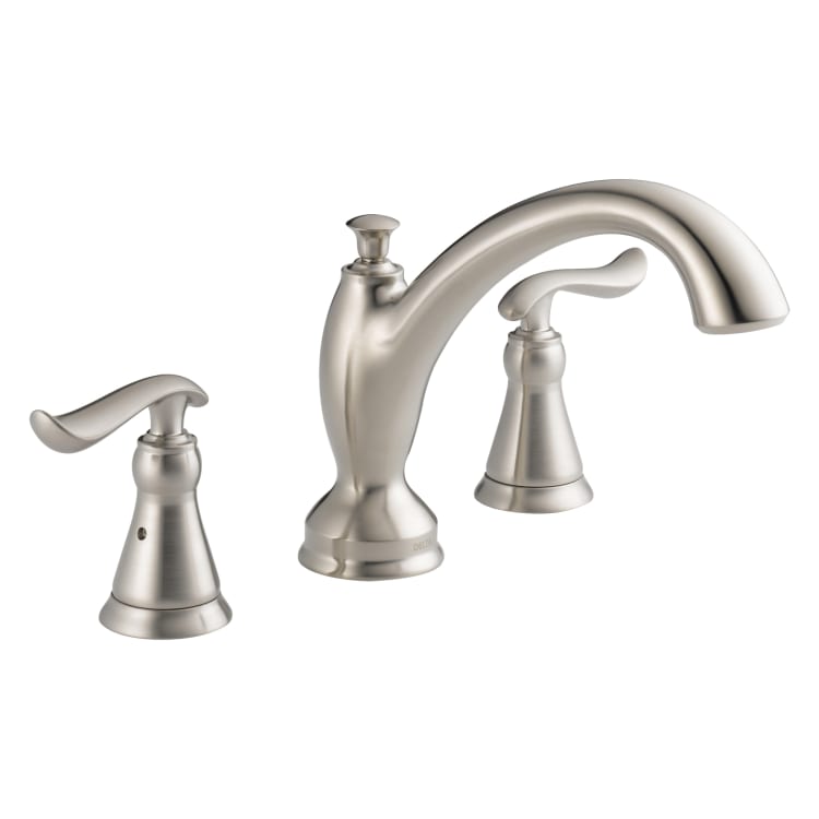 DELTA® T2794-SS Roman Tub Trim, Linden™, 18 gpm Flow Rate, 8 to 16 in Center, Stainless Steel, 2 Handles, Function: Traditional, Import