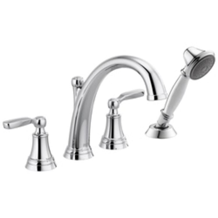 DELTA® T4732 Roman Tub Faucet Trim With Diverter, Woodhurst™, 10 to 16 in Center, Polished Chrome, 2 Handles, Function: Traditional, Domestic