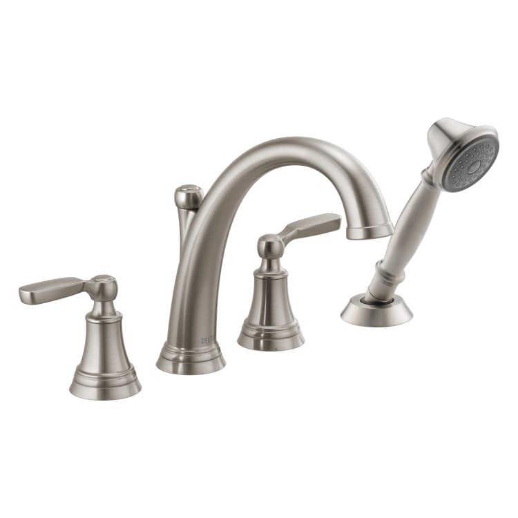 DELTA® T4732-SS Roman Tub Faucet Trim With Diverter, Woodhurst™, 10 to 16 in Center, Stainless, 2 Handles, Function: Traditional, Domestic