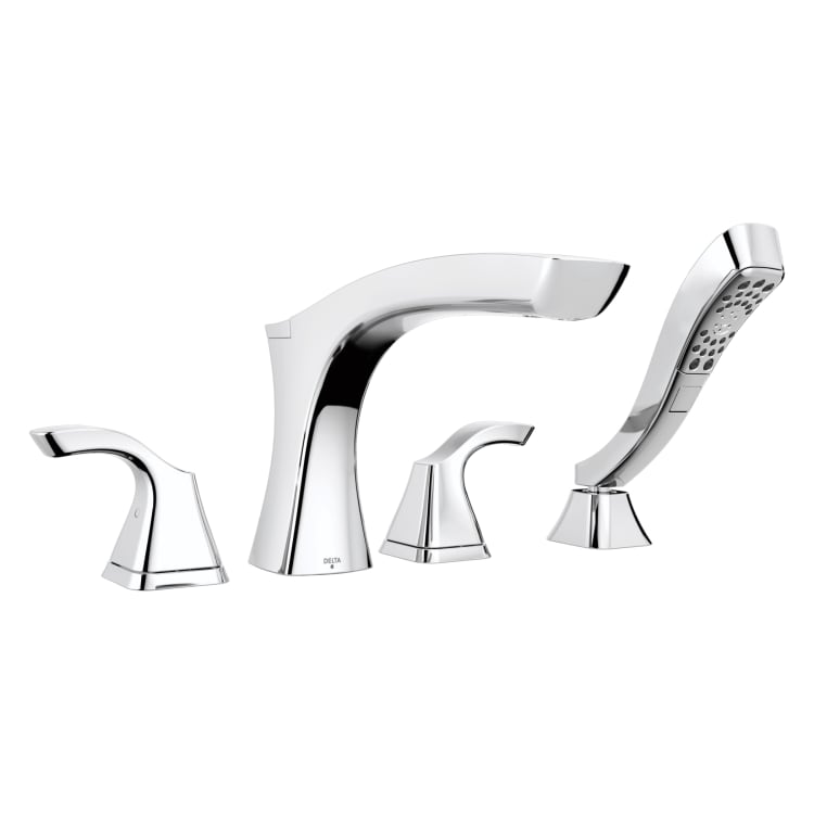 DELTA® T4752 Tesla® Roman Tub Trim, Commercial, 2 gpm Flow Rate, 8 to 16 in Center, Polished Chrome, 2 Handles, Function: Traditional, Domestic