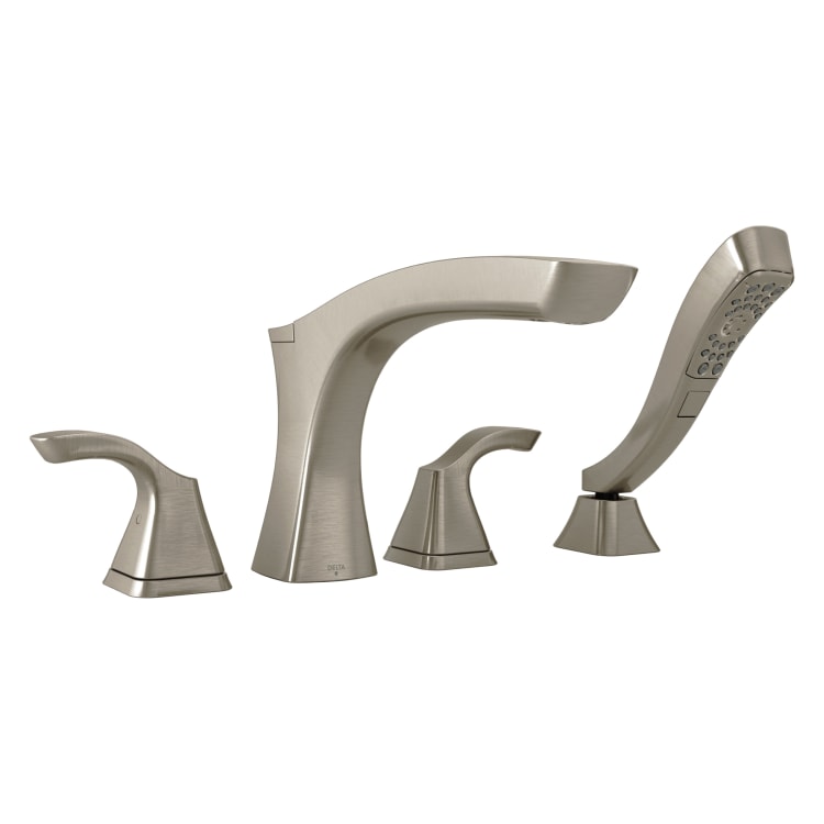 DELTA® T4752-SS Tesla® Roman Tub Trim, Commercial, 2 gpm Flow Rate, 8 to 16 in Center, Stainless Steel, 2 Handles, Function: Traditional, Domestic