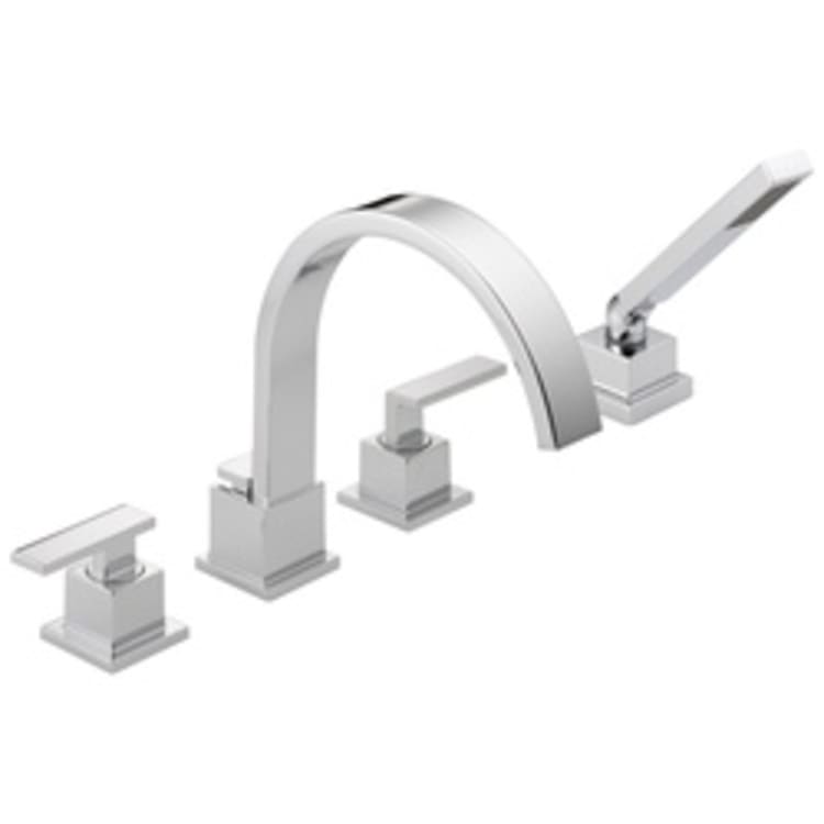 DELTA® T4753 Roman Tub Trim, Vero®, 18, 8 to 16 in Center, Chrome Plated, 2 Handles, Hand Shower Yes/No: Yes