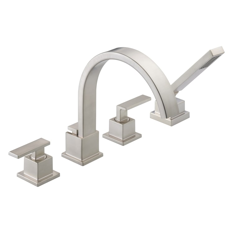 DELTA® T4753-SS Roman Tub Trim, Vero®, 18 gpm Flow Rate, 8 to 16 in Center, Brilliance® Stainless Steel, 2 Handles, Function: Traditional, Import