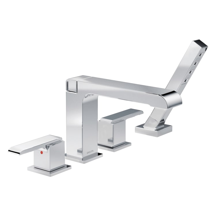 DELTA® T4767 Ara® Roman Tub Trim, Commercial, 2 gpm Flow Rate, 10 to 16 in Center, Polished Chrome, 2 Handles, Function: Traditional, Domestic