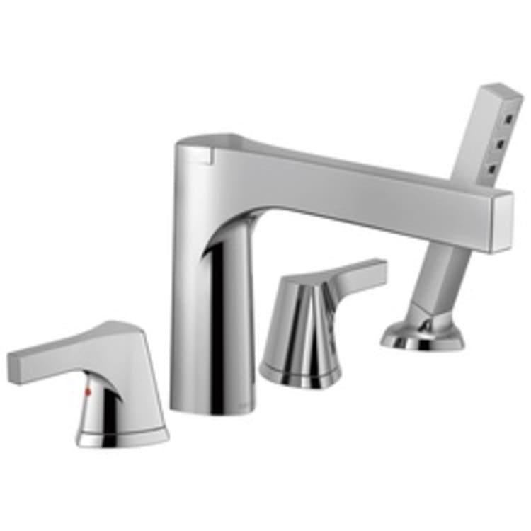 DELTA® T4774 Zura™ Roman Tub Trim, 2 gpm, 11 to 16 in Center, Chrome Plated, 2 Handles, Hand Shower Yes/No: Yes, Domestic