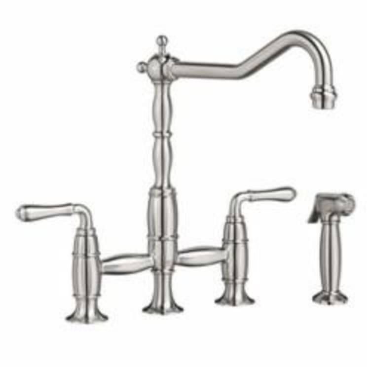 DXV D35402250.355 Victorian™ Bridge Kitchen Faucet With Hand Spray, 1.8 gpm, 8 in Center, Ultra Steel, 2 Handles
