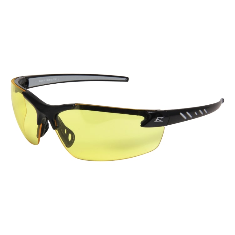 EDGE® DZ112-G2 Zorge G2 Unisex Safety Glasses, Anti-Scratch, Yellow Lens, Half Framed/Wraparound Frame, Gloss Black, Nylon Frame, Polycarbonate Lens, ANSI/ISEA Z87.1+2015, MCEPS GL-PD 10-12