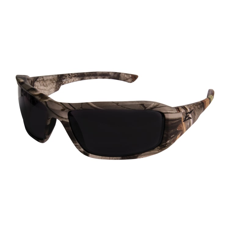 EDGE® TXB216CF Brazeau Polarized Safety Glasses, Anti-Scratch, Smoke Lens, Wrap Around Frame, Forest Camouflage, Nylon Frame, Polycarbonate Lens, ANSI/ISEA Z87.1+2015, MCEPS GL-PD 10-12