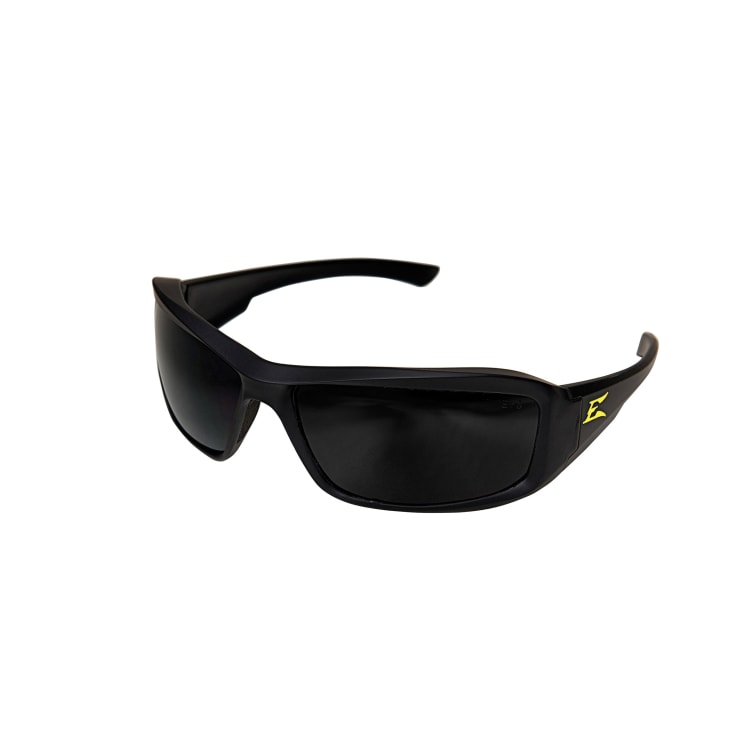 EDGE® XB136-E1 Brazeau Non-Polarized Safety Glass With Yellow E Logo, Smoke Lens, Black Frame