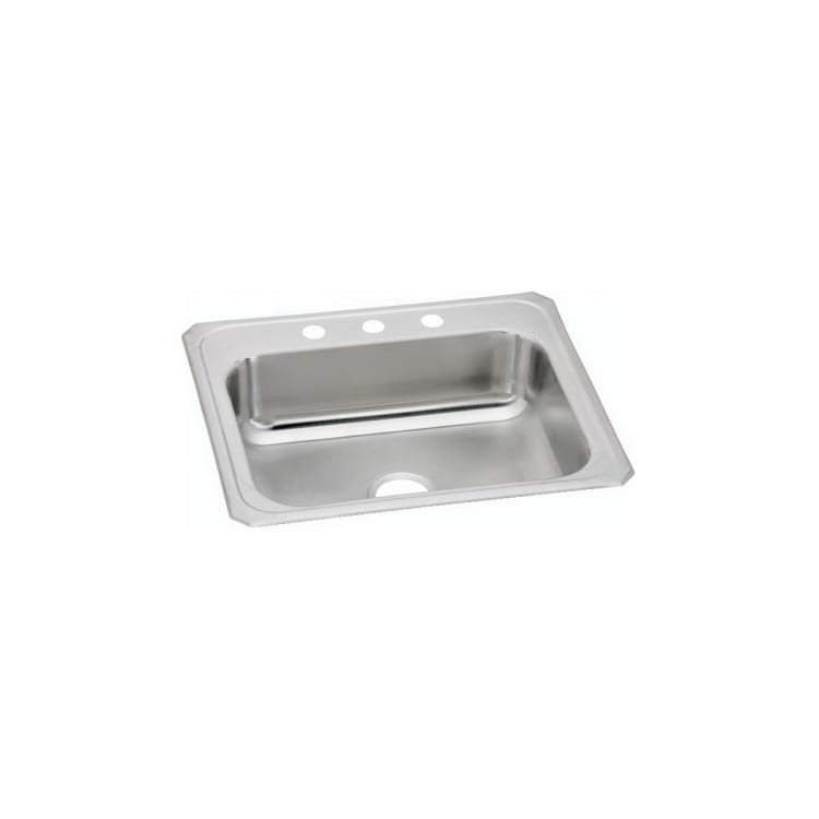 Elkay® CR25213 Kitchen Sink, Celebrity, Rectangular, 21 in L x 15-3/4 in W x 6-3/4 in D Bowl, 3 Faucet Holes, 25 in L x 21-1/4 in W x 6-7/8 in H, Top Mount, Stainless Steel, Brushed Satin