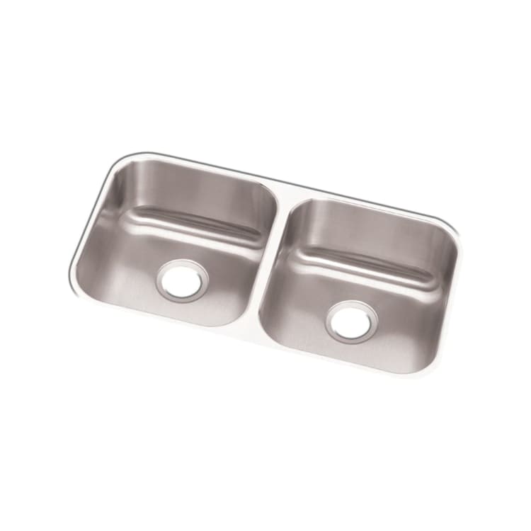 Elkay® DCFU3118 Kitchen Sink, Dayton®, 14 in L x 15-3/4 in W x 5 in D Left Bowl, 14 in L x 15-3/4 in W x 5 in D Right Bowl, 31-3/4 in L x 18-1/4 in W x 8 in H, Under Mount, 18 ga 304 Stainless Steel, Soft Satin