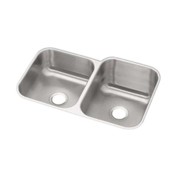 Elkay® DXUH312010L Dayton® Offset Kitchen Sink, Rectangular, 20-1/2 in W x 10 in D x 31-3/4 in H, Under Mount, Stainless Steel, Radiant Satin, Domestic