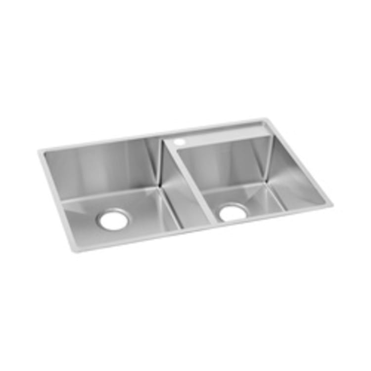 Elkay® ECTRUD31199RS2 Crosstown Contemporary Kitchen Sink With Water Deck, Polished Satin, Rectangle Shape, 16 in Left, 14 in Right L x 19 in Left, 16 in Right W x 9 in Left, 9 in Right D Bowl, S2 Faucet Holes, 32-1/2 in L x 20-1/2 in W x 9 in H