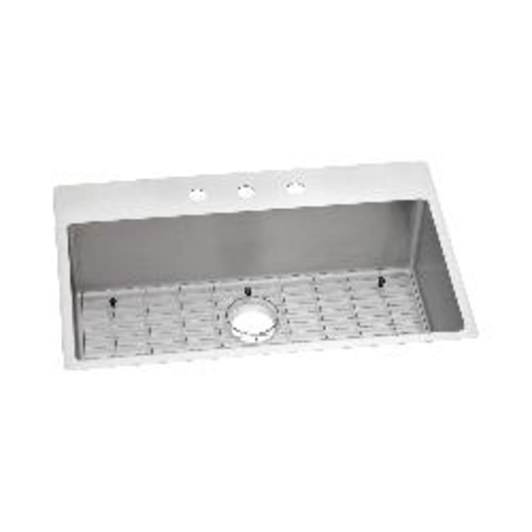 Elkay® ECTSRS33229TBG3 Crosstown® Transitional Kitchen Sink Kit, Rectangle Shape, 3 Faucet Holes, 33 in L x 22 in W x 9 in H, Drop-In/Under Mount, 18 ga 304 Stainless Steel, Polished Satin, Import