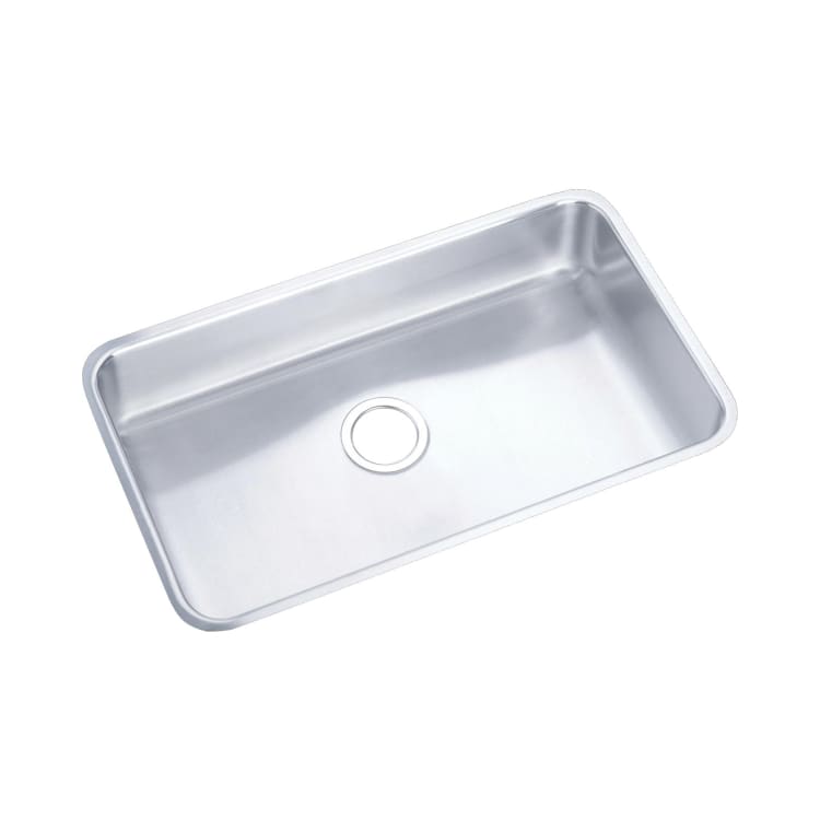 Elkay® ELUH2816 Kitchen Sink, Lustertone, Rectangular, 28 in L x 16 in W x 7-1/2 in D Bowl, 30-1/2 in L x 18-1/2 in W x 7-1/2 in H, Under Mount, 18 ga 304 Stainless Steel, Lustertone