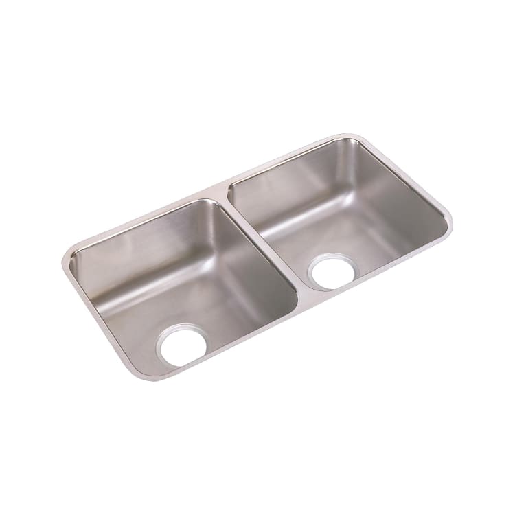 Elkay® ELUH3116 Kitchen Sink, Gourmet, Rectangular, 14 in L x 14 in W x 7-1/2 in D Left Bowl, 14 in L x 14 in W x 7-1/2 in D Right Bowl, 31-3/4 in L x 16-1/2 in W x 7-1/2 in H, Under Mount, 18 ga 304 Stainless Steel, Lustertone