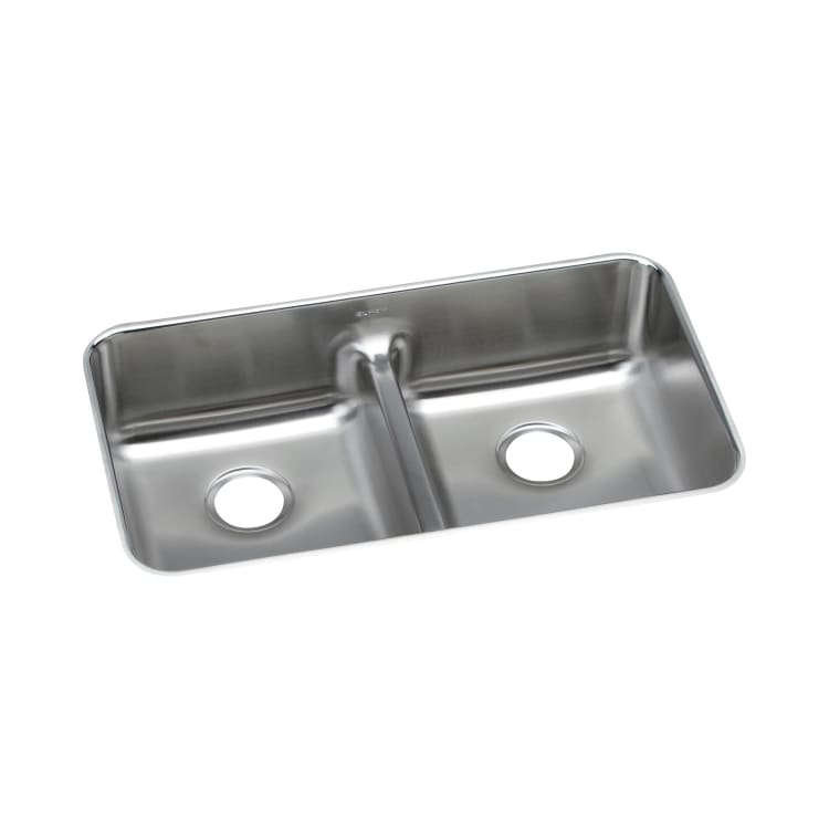 Elkay® ELUHAQD3218 Kitchen Sink With Aqua Divide, Gourmet, Rectangular, 14-5/16 in L x 16-1/2 in W x 8 in D Left Bowl, 14-5/16 in L x 16-1/2 in W x 8 in D Right Bowl, 32-1/16 in L x 18-1/2 in W x 8 in H, Under Mount, 18 ga 304 Stainless Steel, Lustertone