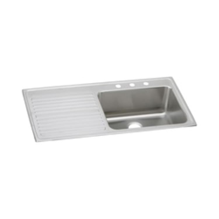 Elkay® ILGR4322R3 Kitchen Sink With Drainboard, Gourmet, Rectangular, 21 in L x 15-3/4 in W x 9-7/8 in D Bowl, 3 Faucet Holes, 43 in L x 22 in W x 10 in H, Top Mount, Stainless Steel, Lustertone