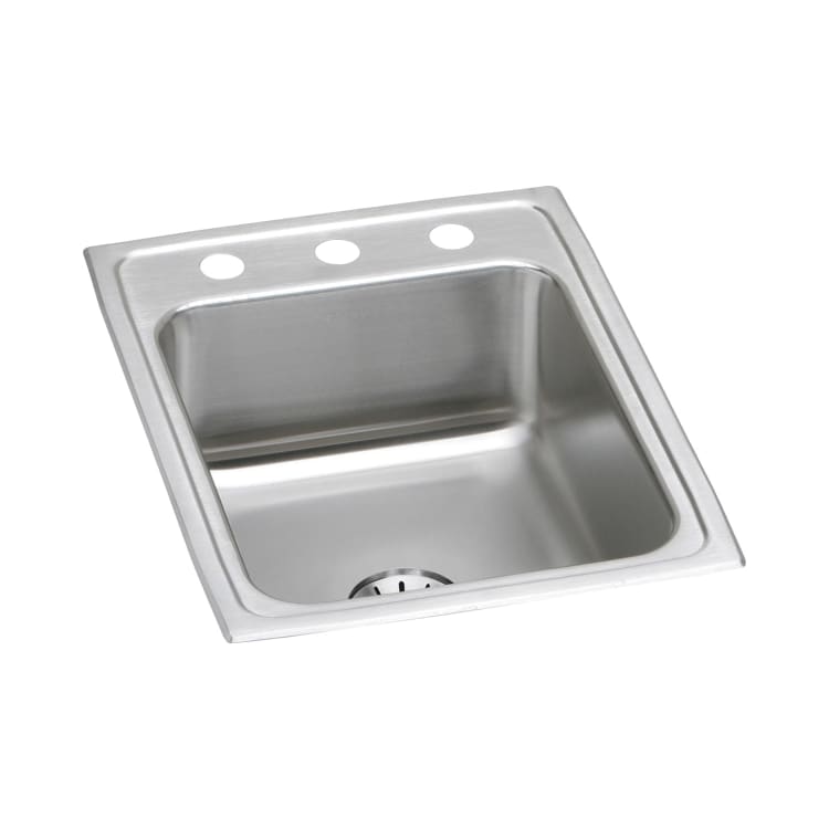 Elkay® LR1722PD3 Traditional Kitchen Sink, Rectangular, 13-1/2 in L x 16 in W x 7-1/2 in D Bowl, 3 Faucet Holes, 17 in L x 22 in W x 7-5/8 in H, Top Mount, 304 Stainless Steel, Lustertone