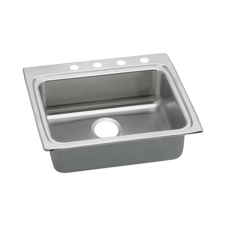 Elkay® LRAD2522553 Kitchen Sink, Gourmet, Rectangular, 21 in L x 15-3/4 in W x 5-1/8 in D Bowl, 3 Faucet Holes, 25 in L x 22 in W x 5-1/2 in H, Top Mount, Stainless Steel, Lustertone