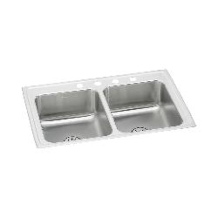 Elkay® LRAD291865PD1 Traditional Kitchen Sink, Lustertone, Rectangle Shape, 12 in Left, 12 in Right L x 12 in Left, 12 in Right W x 6-3/8 in Left, 6-3/8 in Right D Bowl, 1 Faucet Holes, 29 in L x 18 in W x 6-1/2 in H, Top Mount, Stainless Steel