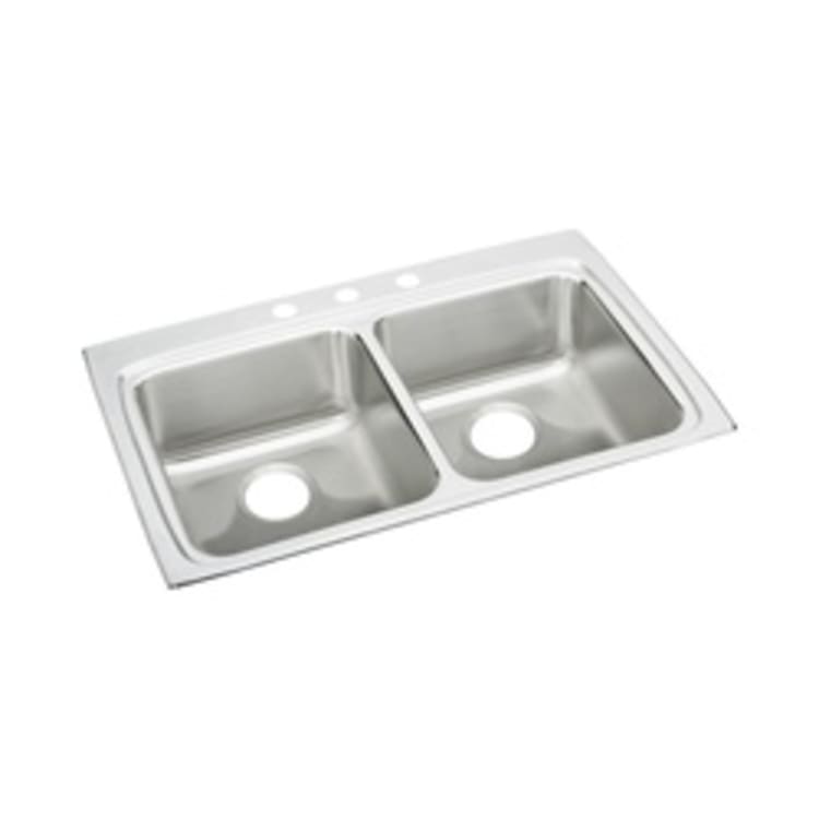 Elkay® LRAD3322653 Gourmet Kitchen Sink, Rectangular, 3 Faucet Holes, 33 in W x 22 in D x 6-1/2 in H, Top Mount, Stainless Steel, Lustertone, Domestic