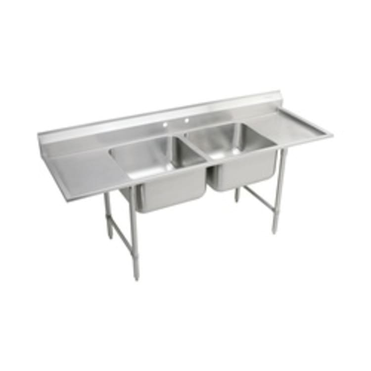 Elkay® RNSF8236LR2 Scullery Sink, 77-1/4 in L x 29-3/4 in W x 42-1/4 in H, Floor Mount, 16 ga 304 Stainless Steel, 2 Bowls, 2, Right/Left Drainboards, 8 in Backsplash