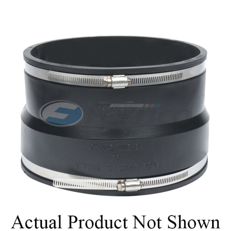 Fernco® 1051-10-8 Standard Stock Coupling, 10 x 8 in Nominal, Asbestos Cement/Ductile Iron x Cast Iron/Copper/Lead/Plastic/Steel End Style, Domestic
