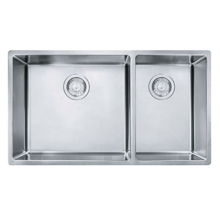 FRANKE CUX160 Cube Kitchen Sink, Pearl, Rectangular Shape, 18-1/8 in Large, 11 in Small L x 16-1/8 in W x 9 in D Bowl, 31-1/2 in L x 17-3/4 in W x 9 in D, Undermount, 18 ga Stainless Steel