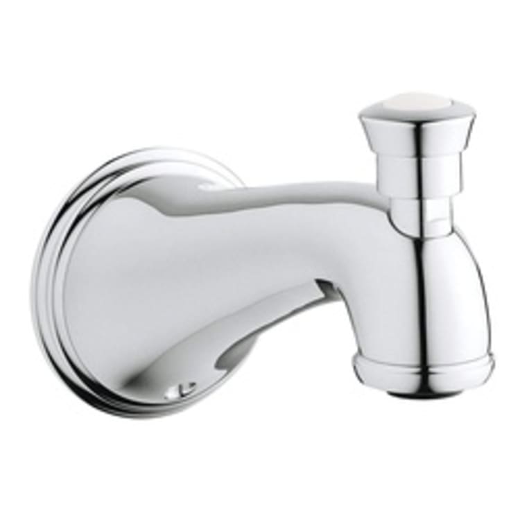 GROHE 13610000 Wall Mounted Tub Spout With Diverter, 3/4 in Threaded Connection, 6 in Spout Reach, StarLight® Polished Chrome, Import