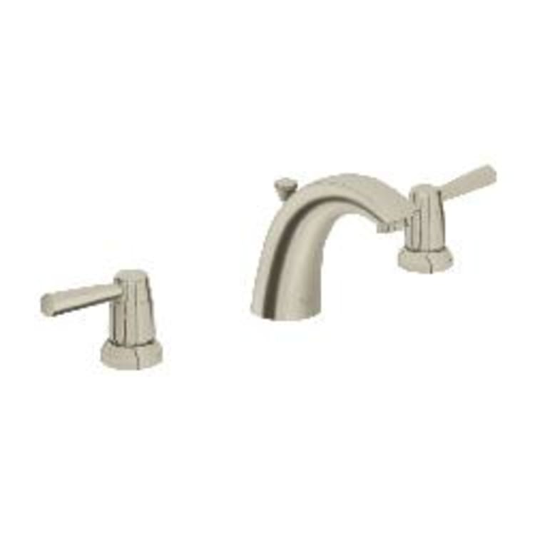 GROHE 20121ENA Contemporary Widespread Bathroom Basin Mixer, Arden, 1.2 gpm Flow Rate, 3-7/16 in H Spout, 5-1/2 to 17-3/4 in Center, Brushed Nickel, 2 Handles, Pop-Up Drain, Import