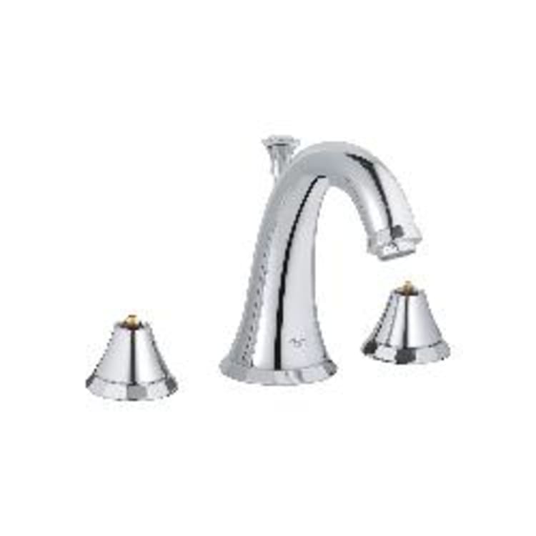 GROHE 2012400A Widespread Bathroom Basin Mixer, Kensington, 1.2 gpm Flow Rate, 4-1/8 in H Spout, 5-1/2 to 17-3/4 in Center, StarLight® Polished Chrome, 2 Handles, Pop-Up Drain, Import