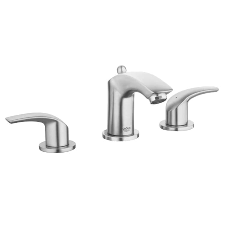 GROHE 20294ENA Small Widespread Bathroom Basin Mixer, Eurosmart®, 1.2 gpm Flow Rate, 2-15/16 in H Spout, 5-1/2 to 13-3/8 in Center, Brushed Nickel, 2 Handles, Pop-Up Drain, Import