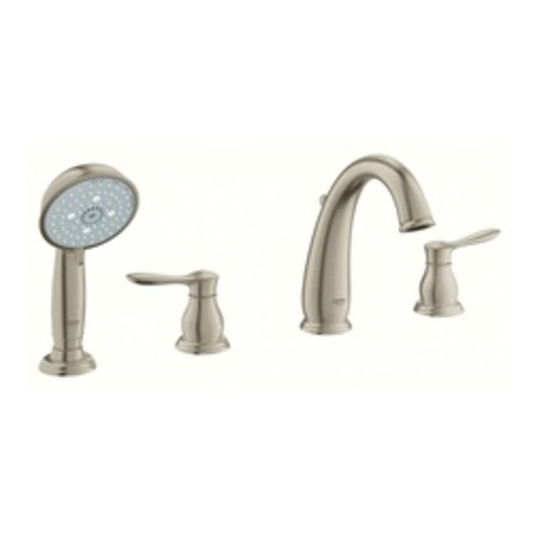 GROHE 25153EN0 Parkfield™ Roman Bathtub Faucet, 13.2 gpm, 8 in Center, Brushed Nickel, 2 Handles, Hand Shower Yes/No: Yes, Import