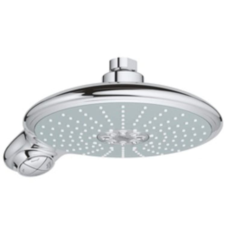 GROHE 27767000 Shower Head, Power&Soul® 190, 2.5 gpm Min, 2 Sprays, Wall Mount, 7-1/2 in Dia Head, Import