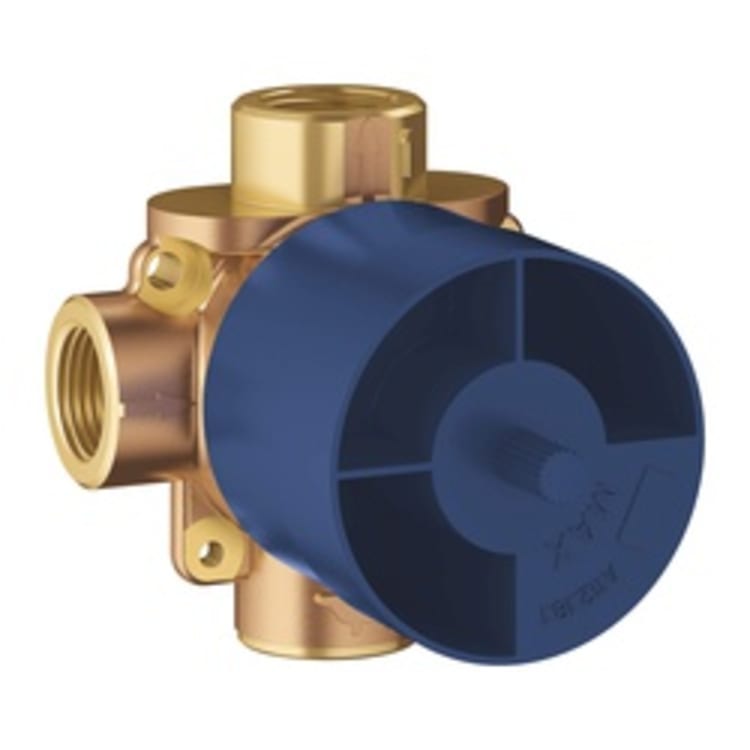 GROHE 29902000 Concetto Diverter Rough-In Valve With 1/2 in NPT Plasterguard, 1/2 in FNPT Inlet x 1/2 in FNPT Outlet, 3 Ways, Brass Body, Import