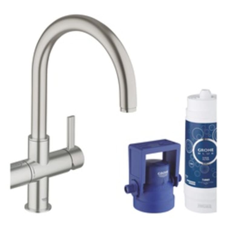 GROHE 31312DC1 GROHE Blue Pure Faucet and Water System, Residential, 1.75 gpm Flow Rate, Swivel Tubular Spout, SuperSteel, 1 Handles, Import